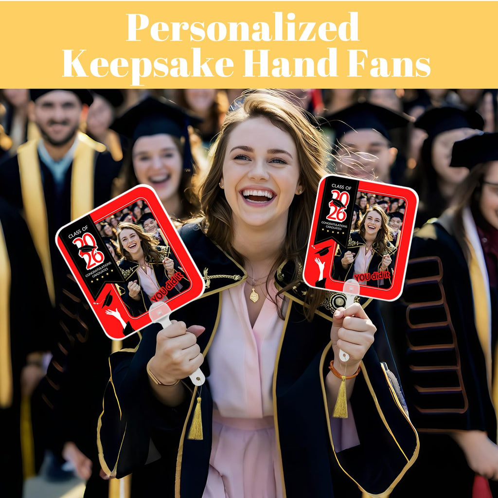 HJX 24Pcs Personalized Graduation Fans with Photo Class of 2026 Custom Fan Photo Frames with Handle for Graduation Party Souvenirs (24)