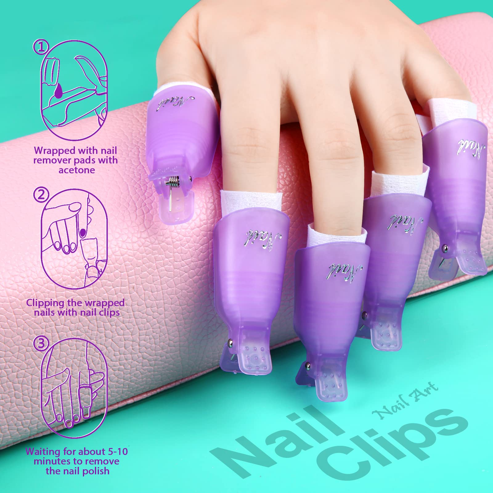 Teenitor Nail Gel Remover Tools Kit with Nail Remover Clips, Nail Remover Pads, Cuticle Oil, Nail Brushes, Nail File Buffer Block, Cuticle Peeler, Cuticle Pusher