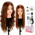 Beauty Star Mannequin Head with 100% Real Human Hair -18inch Doll Styling Head for Braiding Practice & Cosmetology Training, Updos, Manikin Head Includes Clamp Stand（Dark Brown Hair and Blue Eyes)