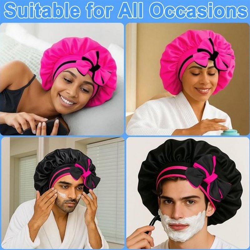 Atgdluk® Reversible Silk Bonnet for Sleeping Women - Double Layer & Color Satin Bonnet, Adjustable Hair Cap for Curly & Textured Hair (Rose Red & Black)