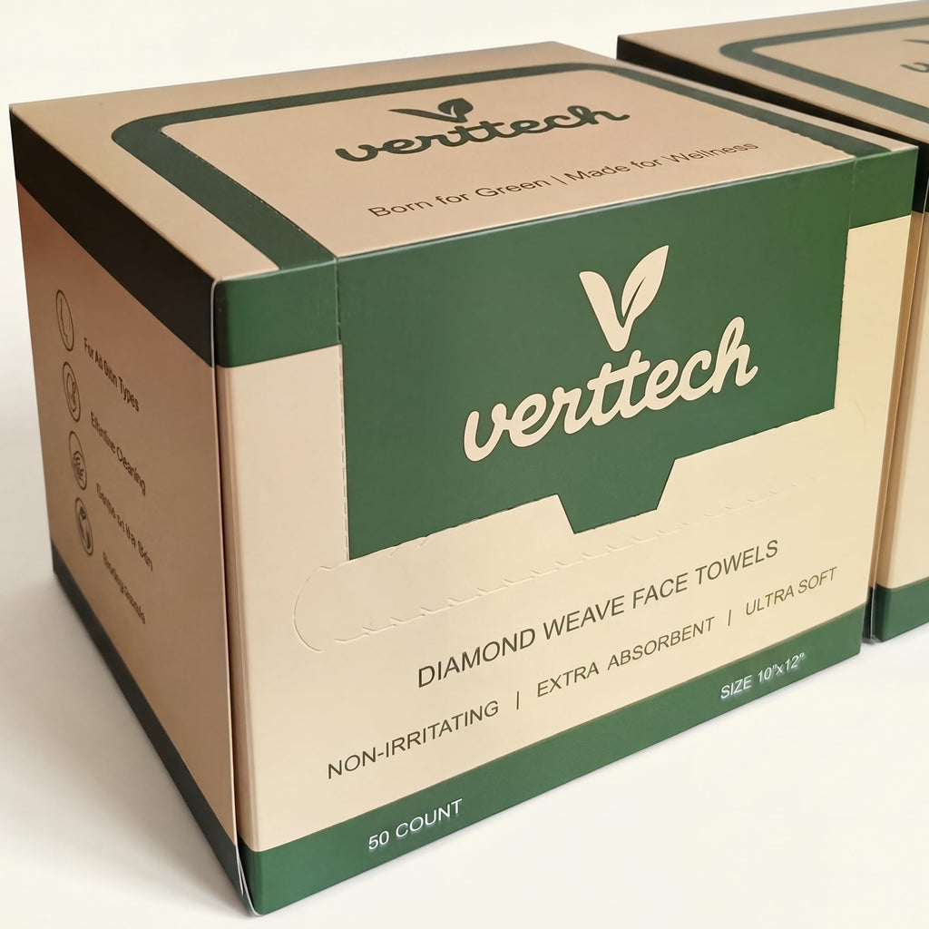 verttech™ Diamond Weave Clean Towels for Face 50 Count, XL Disposable Face Towel 10"x12" Clean Towels Blemish Control, Ultra Absorbent Makeup Removal & Daily Cleansing