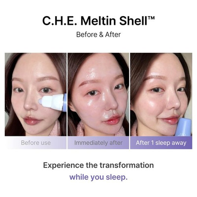C.H.E. Meltin Shell™ 2.19 fl.oz | Gel-Shell Overnight Mask with Built-in Brush – Low Molecular Collagen, Elastin & Hyaluronic Acid for Face Lifting, Firming & Deep Hydration, Korean Facial Mask