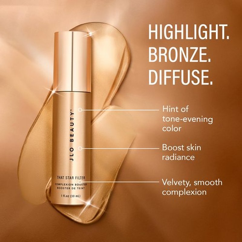JLO BEAUTY Complexion Booster Highlighter & Bronzer - Lightweight Skin Tint for Dewy Glow | Pink Champagne, 1 Fl Oz