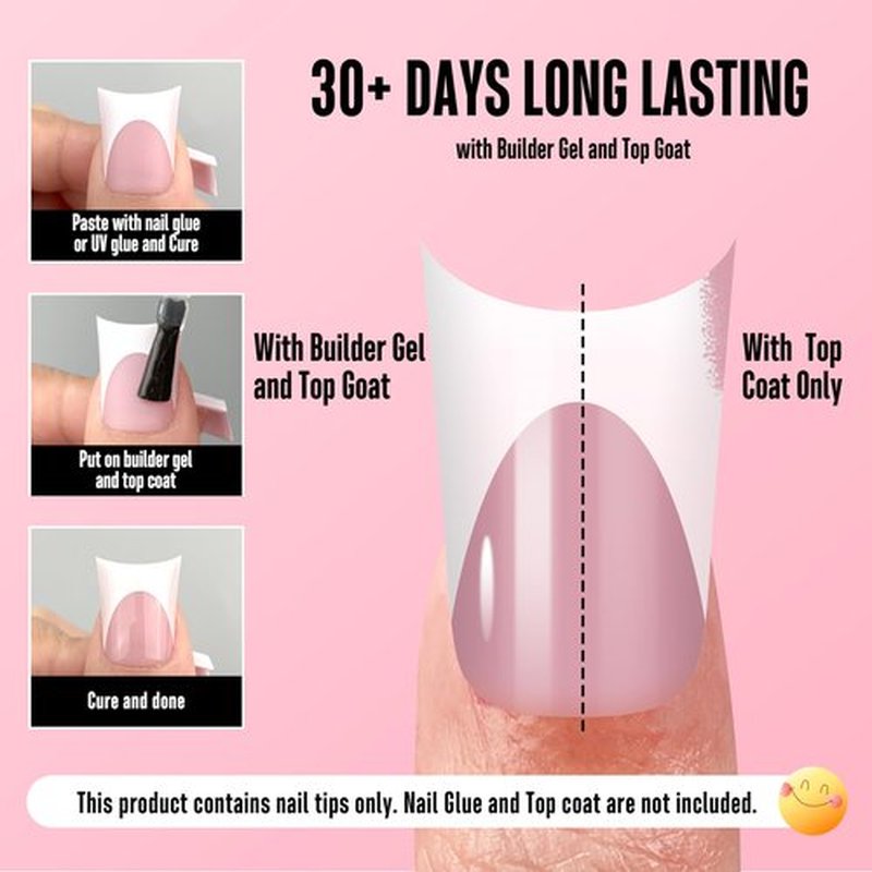 NOVO OVO Extra Thick Duck Nails Short with Moon Curve Light White French Tips BERRY PINK Full Cover for Press on Acrylic, Flare Wide French Soft Gel Fake False Nail Extension x 15 Sizes 240 pcs