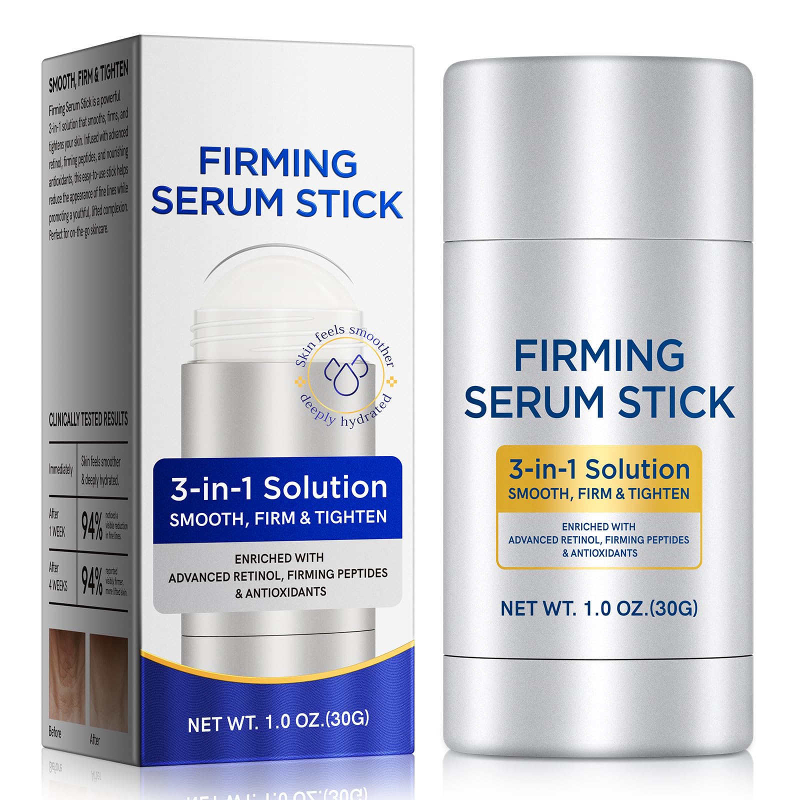 Retinol Firming Serum Stick for Face, Neck & Body – 3-in-1 Firming for Wrinkles, Smooths & Tightens Skin – All Skin Types, 1 Oz