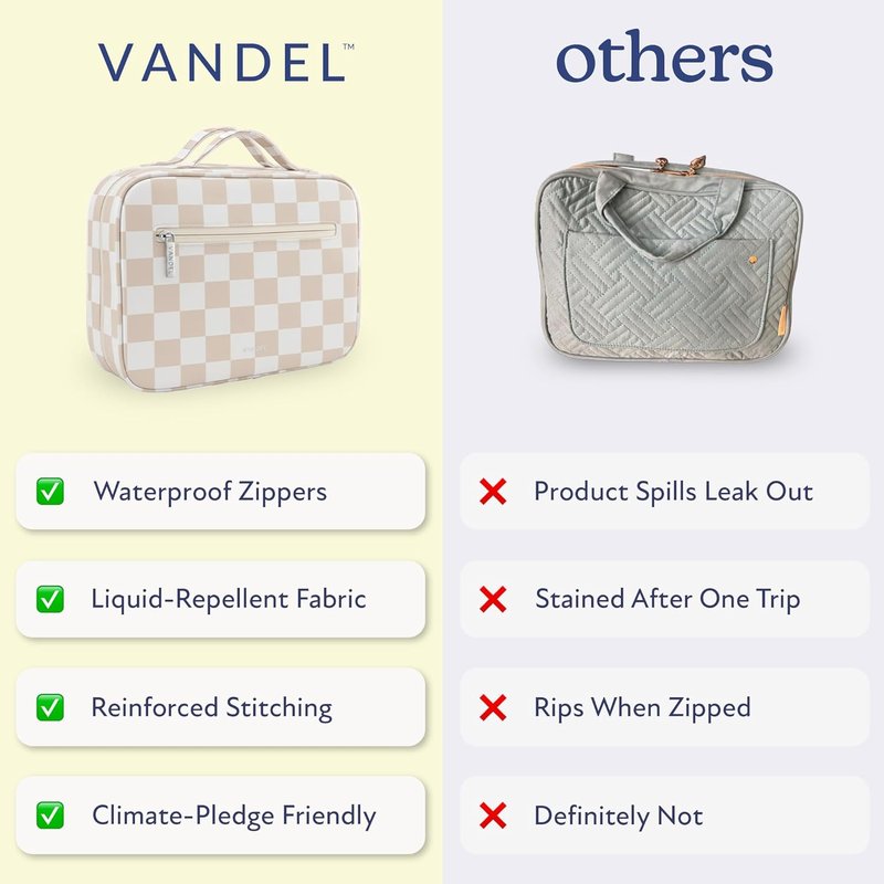VANDEL Waterproof Hanging Toiletry Bag - TSA-Approved Makeup Organizer for Travel | Neutral Checker Design