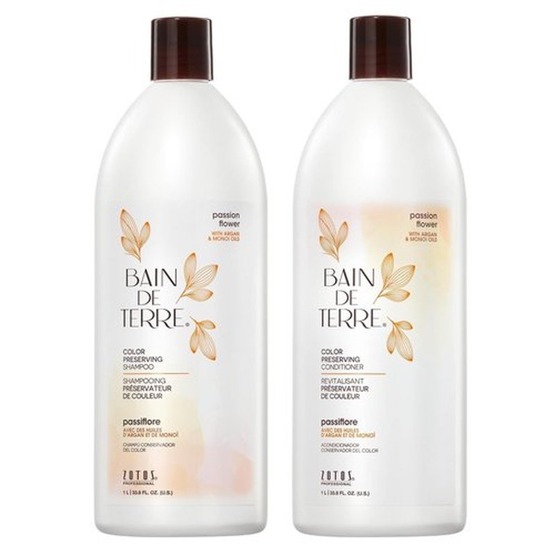 Bain de Terre Color Preserving Shampoo & Conditioner Set - Passion Flower | Protects Color-Treated Hair | 33.8 Fl Oz
