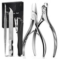 FERYES 5PCS Toenail Clippers Long Handle Clipper for Thick Nails, Straight Blade Clipper for Ingrown Nails, 360° Rotating Jaw Nail Clipper, Cuticle Fork, and Nail File