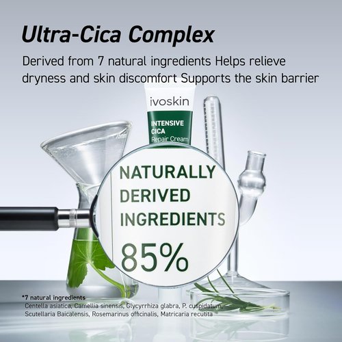 IVOSKIN Cica Redness Relief Treatment Cream - Soothing Green Moisturizer with Madecassoside for Sensitive Skin | Vegan Korean Skincare (1.76oz / 50g)