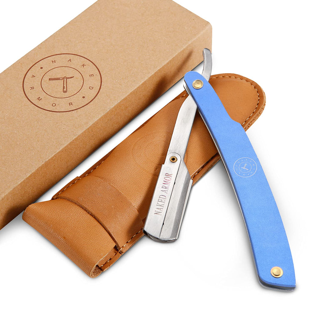 Naked Armor Samson Shavette Straight Razor, Replaceable Single Edge, Blue
