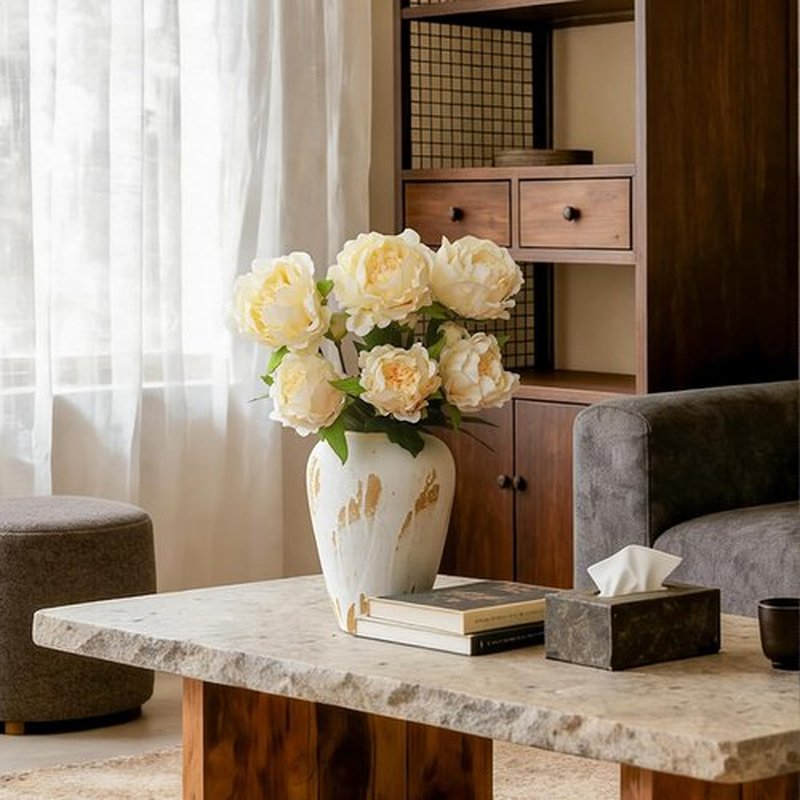 KBREE Artificial Peonies - Lifelike 25.2" Real Touch Flowers, 3 Pcs Cream White Stems for Bouquets & Arrangements