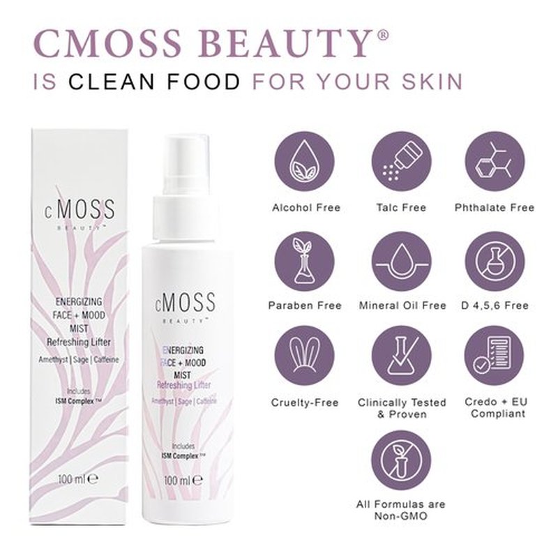 cMOSS BEAUTY Anti-Aging Glass Skin Face Mist – Instant Lift, Glow & Tighten | Sea Moss + Hyaluronic Acid Caffeine & Amethyst – Mood Boost, Oil-Free All Skin Types