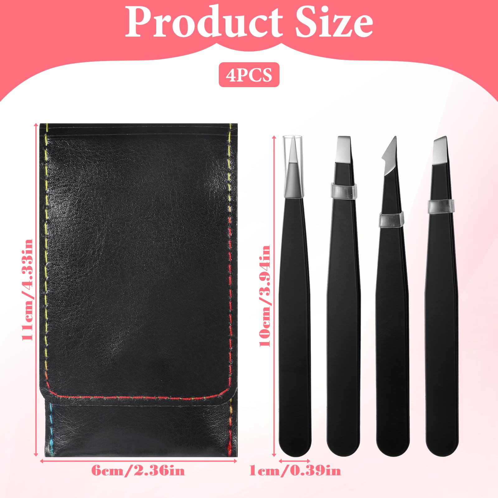 4Pcs Eyebrow Tweezer Mini Tweezer Set for Women Men Black Stainless Steel Precision Tweezers for Facial Hairs Ingrown Hair Removal