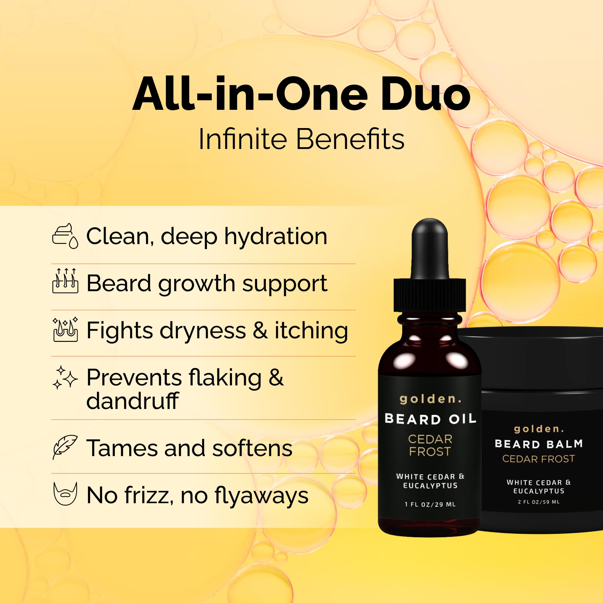 Golden Grooming Beard Bundle for Black Men - Natural Growth Kit with 2oz Balm & 1oz Oil - Shea Butter Conditioner - Cedar Frost (Regular)