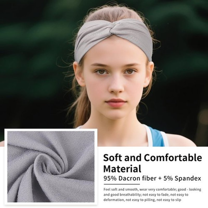 12 Pcs Stretchy Headbands for Women, Absorbed Sport Headband Soft Twist Knotted Hairbands for Daily Life Yoga Workout(Black/Grey/White)