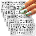 SILPECWEE 6Pcs Nail Stamp Simple Line-Drawing Design Nail Stamping Kit DIY Nail Plate Manicure Accessories For Summer