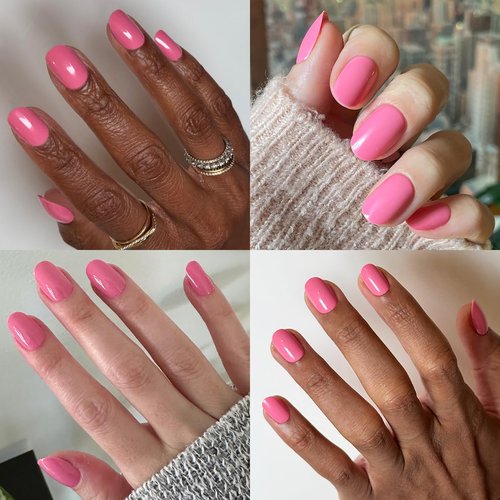 Olive & June Classic Super Stick Mani Press On Nails | Short, Round | No Glue Needed | 32 Tab Nails in 16 Sizes | Non-Toxic Tabs | Easy On-Off, Non-Damaging |7-Day Wear | Taffy | Bright Pink