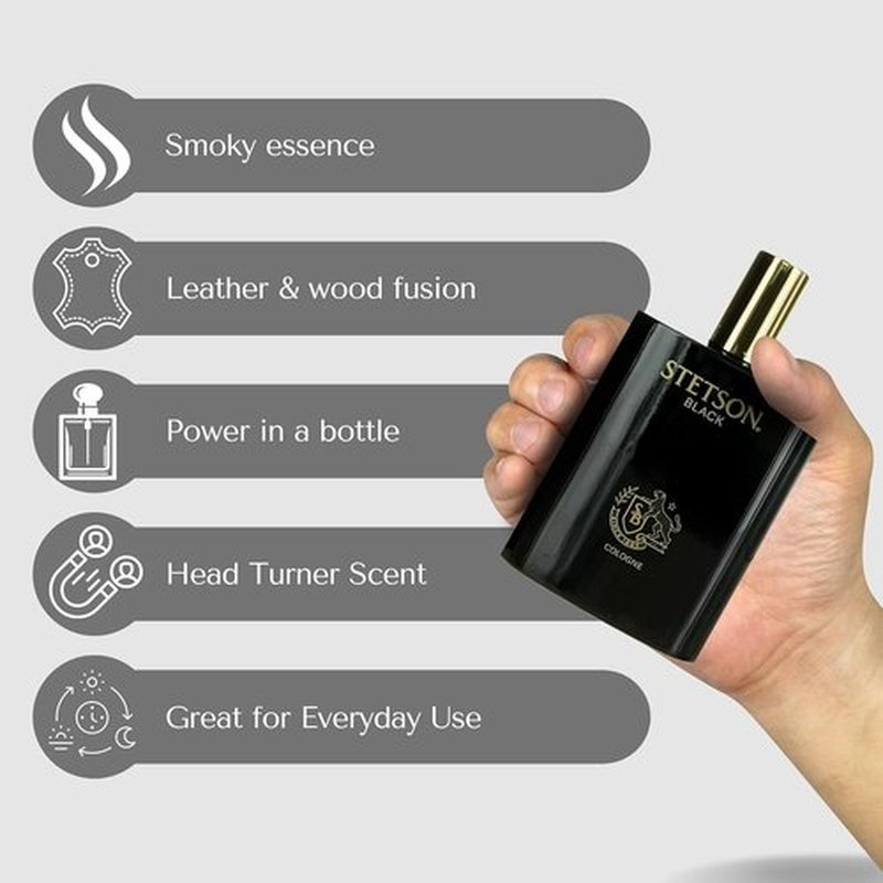 Stetson Black Cologne for Men - Invigorating Scent in 3.4 Ounces Spray Bottle