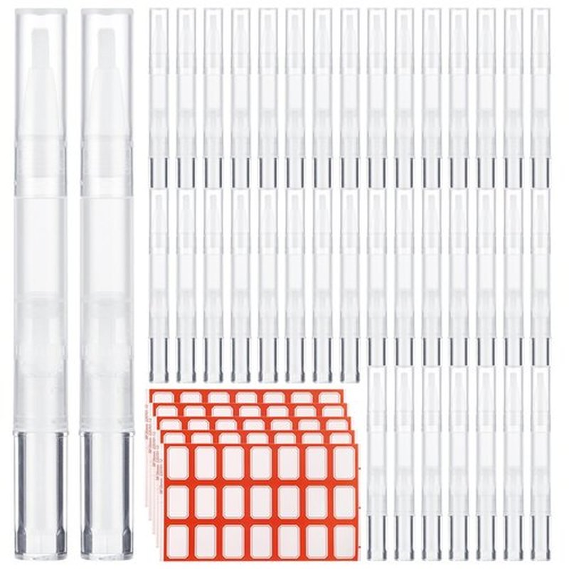 Homaisson 100 Pack 3ml Transparent Twist Pen with Stickers, Empty Cuticle Oil Pen Refillable Nail Oil Pens with Brush Tip, Empty Cosmetic Lip Gloss Tubes, Clear Eyelash Growth Liquid Containers