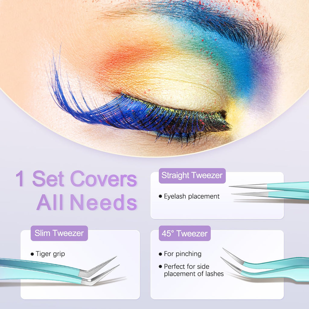 MORGLES 5 PCS Lash Tweezers Set for Eyelash Clusters