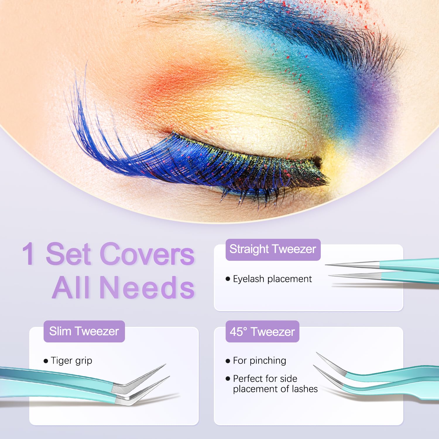 MORGLES 5 PCS Lash Tweezers Set for Eyelash Clusters