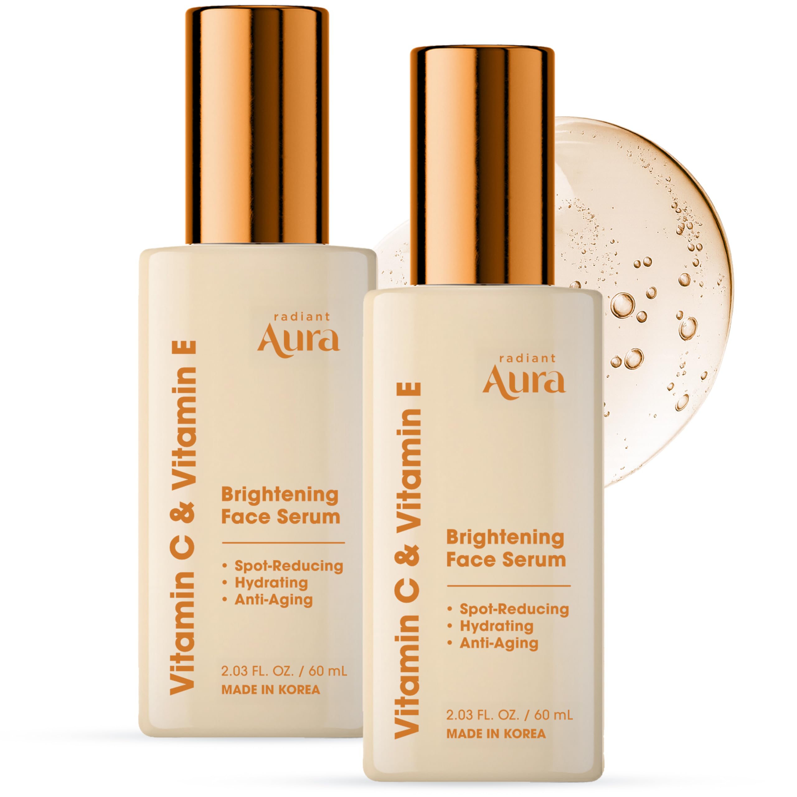 Radiant Aura Vitamin E & C Serum For Face – Dermatologist Tested, Anti Aging, Korean Skin Care – Revives Tired Skin, Smooths Fine Lines, Lightweight Hydration – Vegan, Clean Beauty – Pack of 2