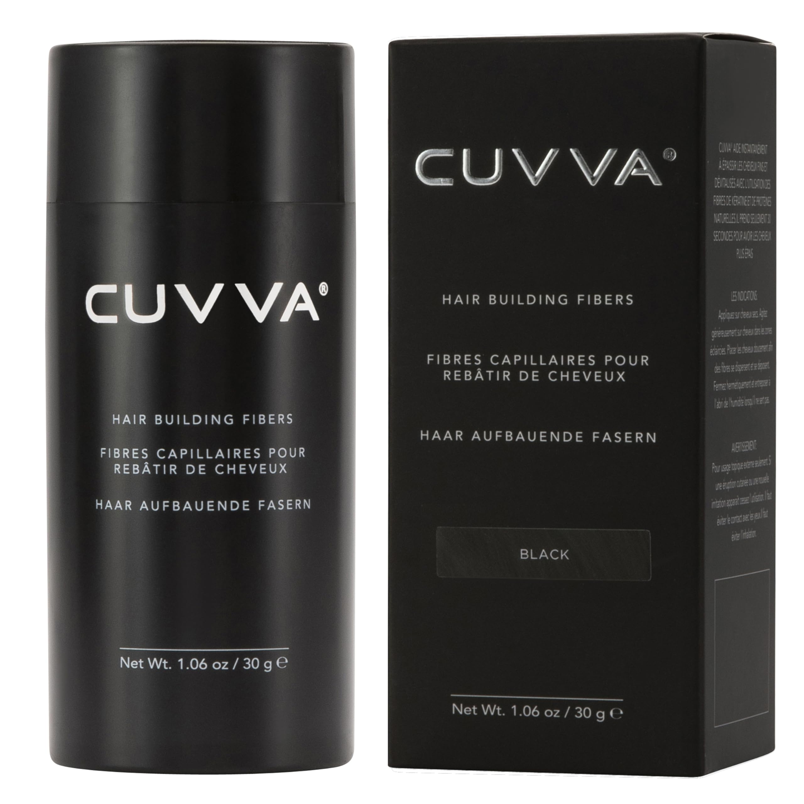 CUVVA Hair Building Fibers (30g) - Instantly Fill in Fine and Thinning Hair to Create a Thicker, Fuller Look - 14 Different Shades for Men & Women - Black