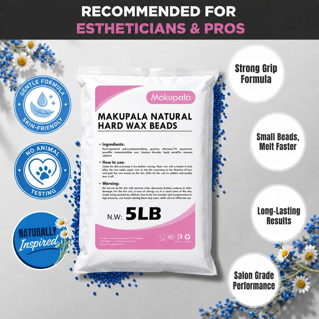 Makupala 1 lb Hard Wax Beads for Sensitive Skin, 16 oz Waxing Beads for Women Men Brazilian Waxing at Home, Professional Wax Beans Hair Removal for Body, Bikini, Legs, Facial, Easy Use, Blue