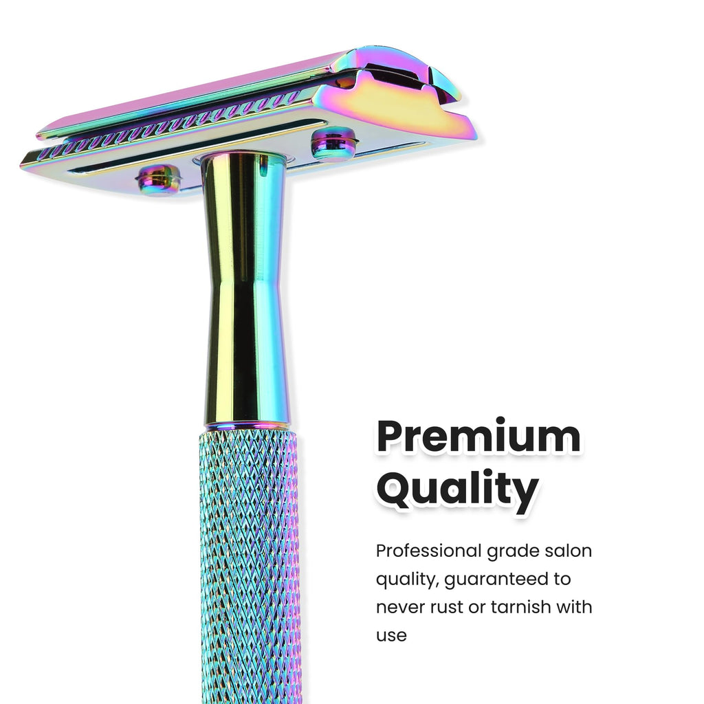 Keropy One Blade Safety Razor With Stand and 10 Premium Stainless Steel Reusable Safety Razor For Men and Women, Single Blade Safety Razors, Rainbow