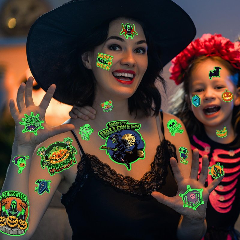 winthrop 340 Pcs Luminous Halloween Temporary Tattoos for Kids, Individually Wrapped Glow In the Dark Waterproof Safety Tattoos,Trick or Treat, Best Choice for Halloween Candy Bag, 85 Designs
