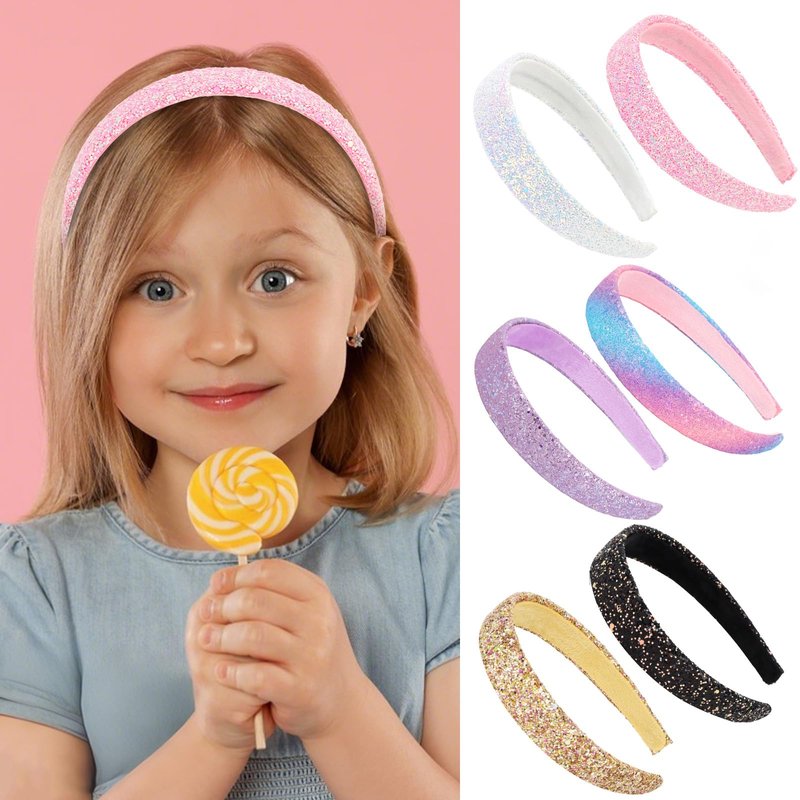 Uintoon Girls Headbands, 6PCS Headbands for Girls Women Glitter Gold Purple Pink Rainbow White Black Headband Sparkly Sequin Headband Hair Accessories