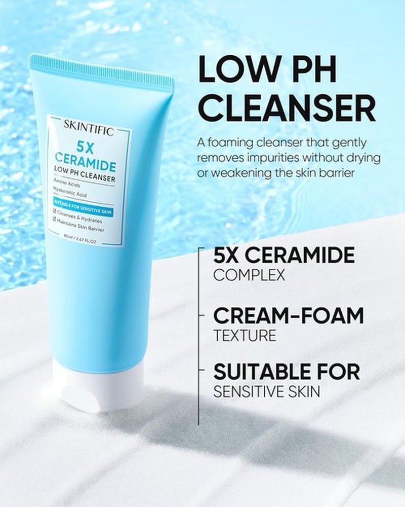SKINTIFIC 5X Ceramide Facial Cleanser - Gentle Hydrating Face Wash with Hyaluronic Acid for Sensitive Skin