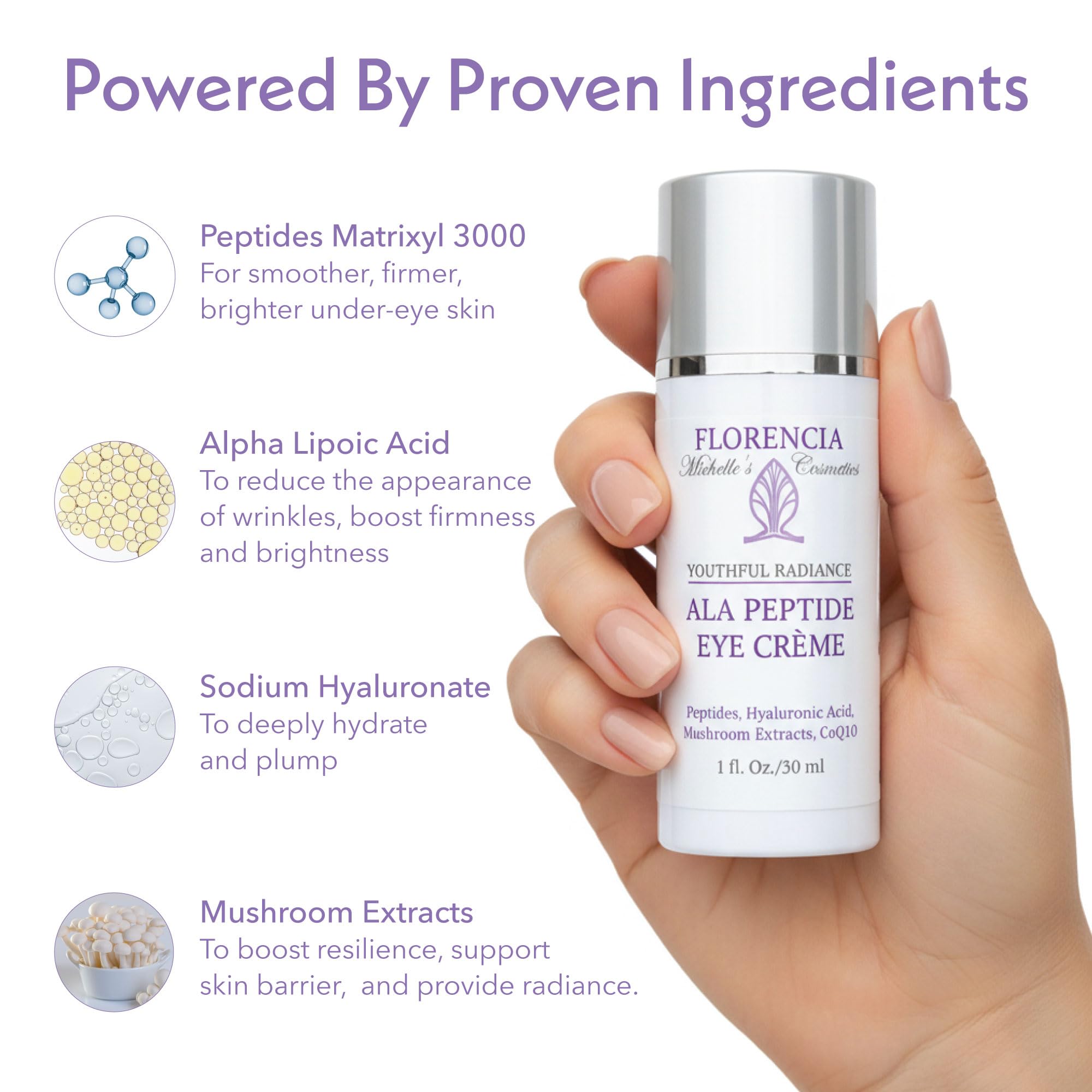 Florencia ALA Peptide Eye Cream – Soothing, Hydrating, Brightening, Nourishing Under Eye Moisturizer to Reduce Fine Lines, Dark Circles with Peptides, Hyaluronic Acid & Alpha Lipoic Acid – 1 Oz