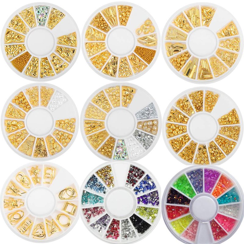 YesLady Nail Art Gold Metal Studs 3D DIY Punk Rivet Gems Manicure Beads Tips 10 Wheel Jewels Decoration