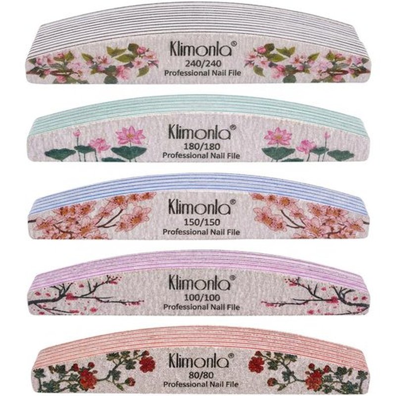 25PCS Floral Professional Nail Files 80/100/150/180/240 Grit, Emery Boards Nail Files for Natural Nails and Acrylic Nails, Double Sided Emory Boards limas para unas acrilicas Reusable Manicure Tools
