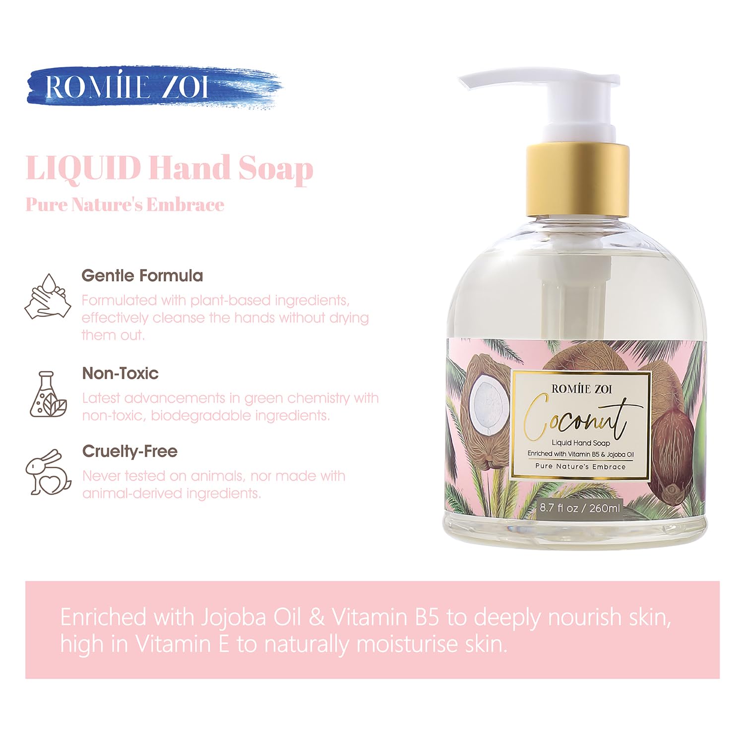ROMIIE ZOI Liquid Hand Soap with Gift Box - Coconut - 260ml/ 8.7 fl.oz