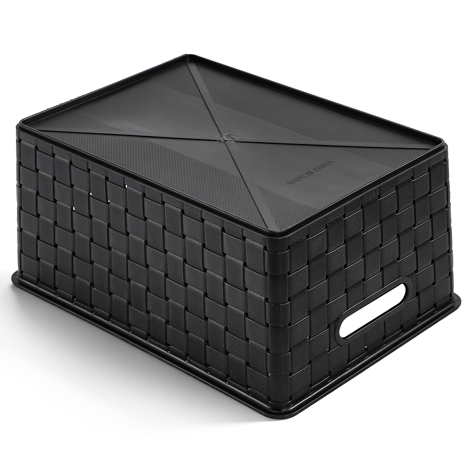 Bekith 5 Pack Woven Plastic Storage Basket, Small Plastic Storage Bin, Rectangular Cabinet Organizer for Home & Office, 9.8" L x 7" W x 4.5" H