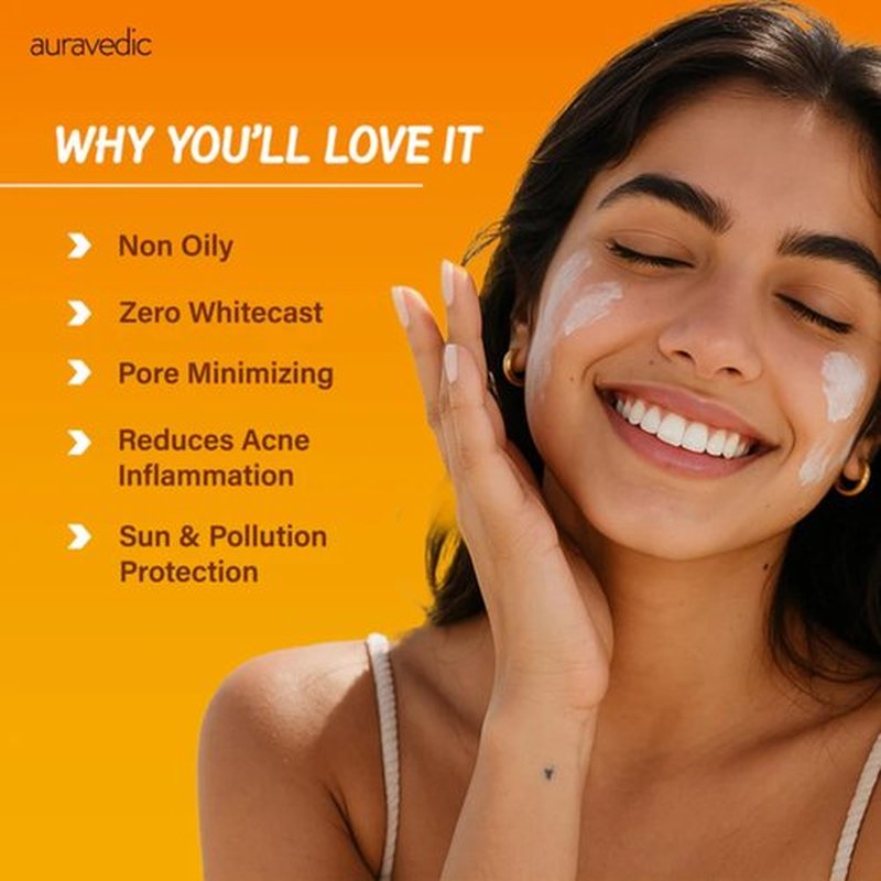 Auravedic Acne Calming Sunscreen SPF 50 PA++++ | Oil-Free Broad Spectrum UVA/UVB Face Sunscreen with 5% Niacinamide & 2% Salicylic Acid | For Oily & Acne-Prone Skin | 2.12 Oz (60g)