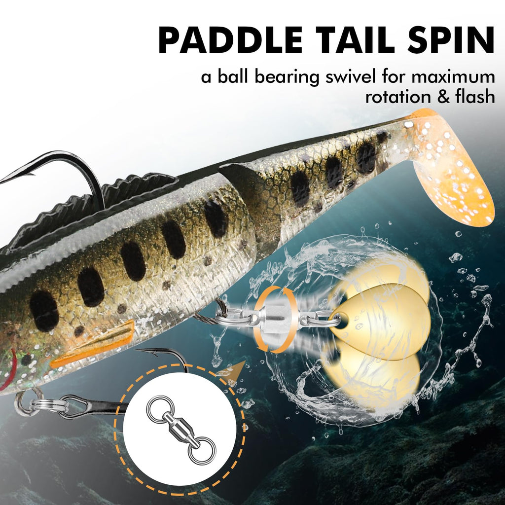 TRUSCEND Fishing Lures for Bass Trout Jighead Lures Paddle Tail Swimbaits Soft Fishing Baits Freshwater Saltwater Jigging Bass Fishing Gear Gifts for Men