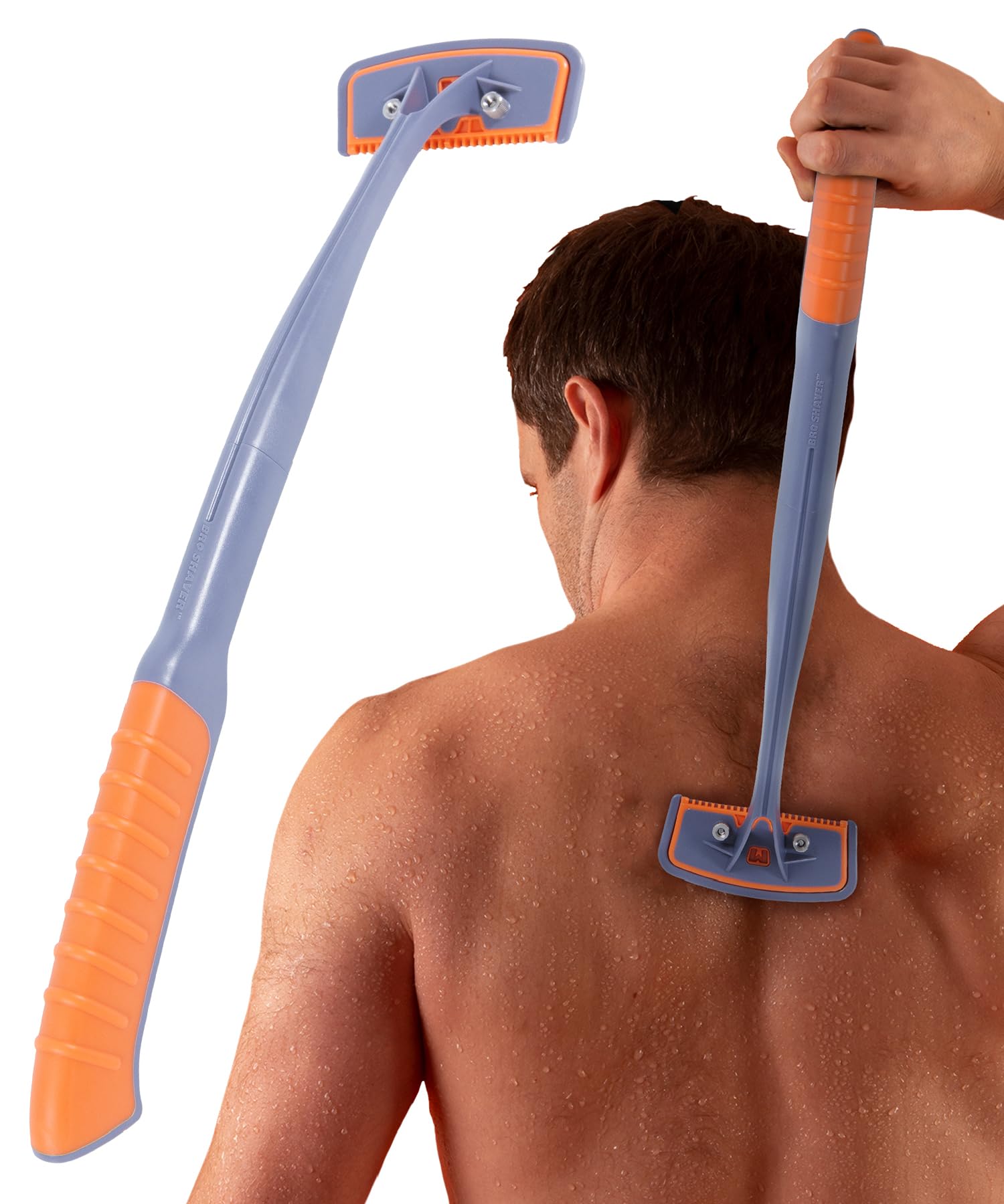 BroShaver 3.0, DIY Back & Body Hair Trimmer - Wet or Dry Shave for Men. Split Handle Razor with Ergonomic Grip