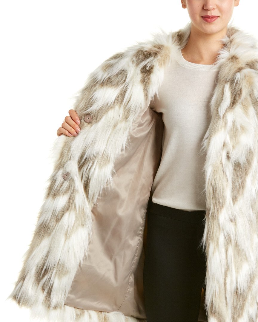 TAHARI Women's Maxi Puffer Coat, Attached Bib, Faux Fur Hood Trim, Hand Warmer Pockets, Long Puffer Coat, Brwn-Wht, Medium
