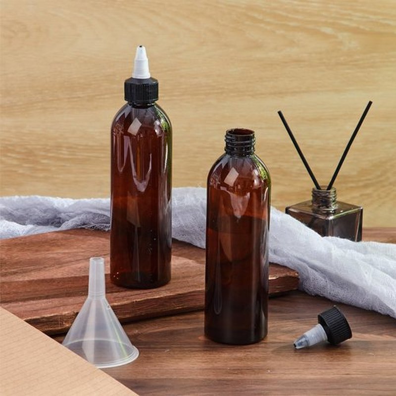 Barydat 36 Pcs 8 oz Squeeze Bottle Twist Top Applicator Bottles Empty Hair Oil Bottle with Funnels Refillable Amber Plastic Bottles for Liquid Hair Oil Shampoo Lotion