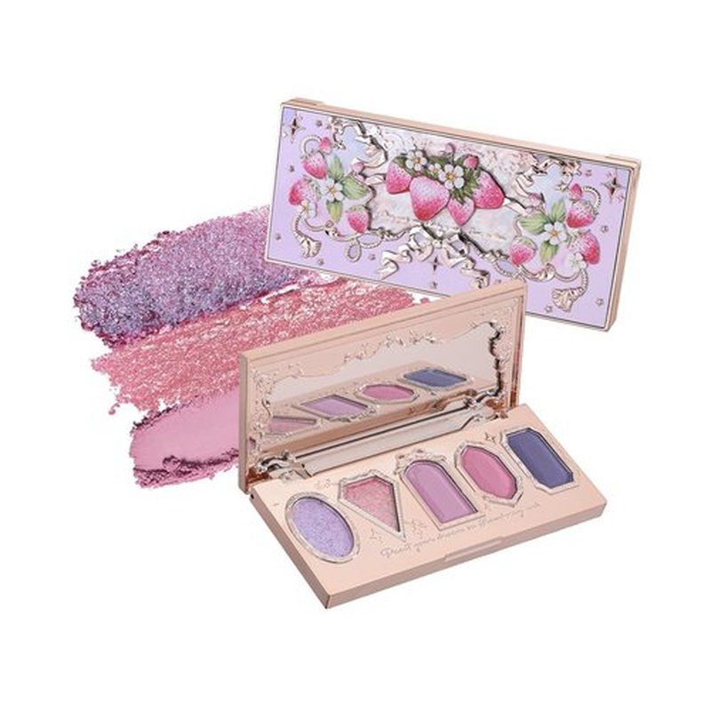Flower Knows Violet Strawberry Rococo Eyeshadow Palette - 5 Blendable Shades for Cute Eye Makeup | 0.21 Oz