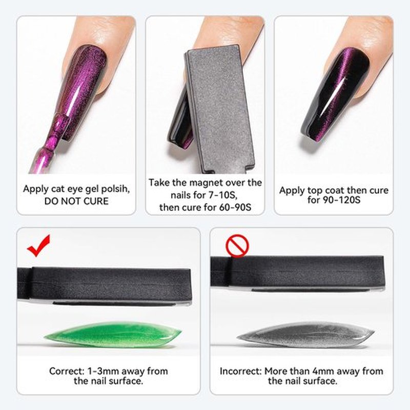 SUPWEE Cat Eye Magnet for Nails 4PCS Nail Polish Magnet for Cat Eye Gel Nail Polish Multi-Function Double-Head Mangtic Stick for 9D Strip Galaxy Cat Eye Nail Art Design DIY Home Manicure