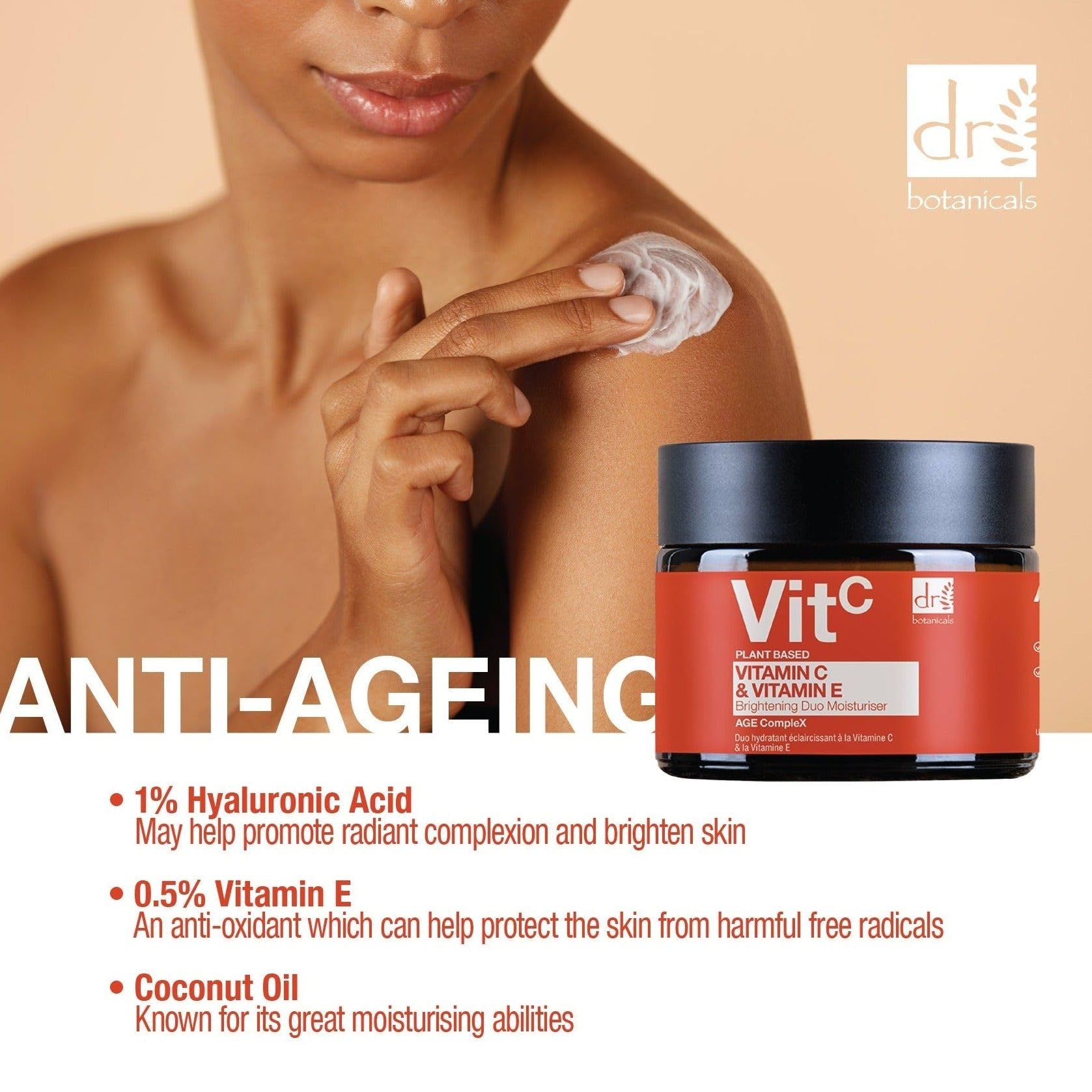 Dr Botanicals Vitamin C & E Brightening Duo Moisturizer - | Reveal Your Radiant Glow with our Anti-Aging Formula - Vitamin C for Brightening, Vitamin E for Protection - For Day and Night - 2.0 Fl oz