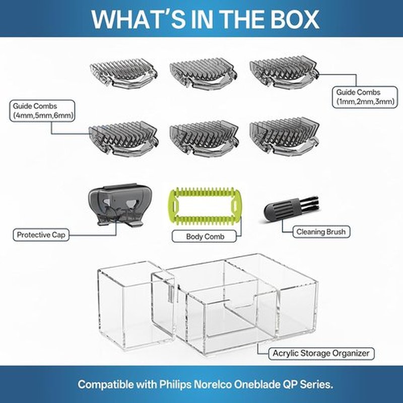 Philips Norelco OneBlade Guards Kit Plus - 1–6mm Guide Combs, Replacement Body Comb & Organizer Stand