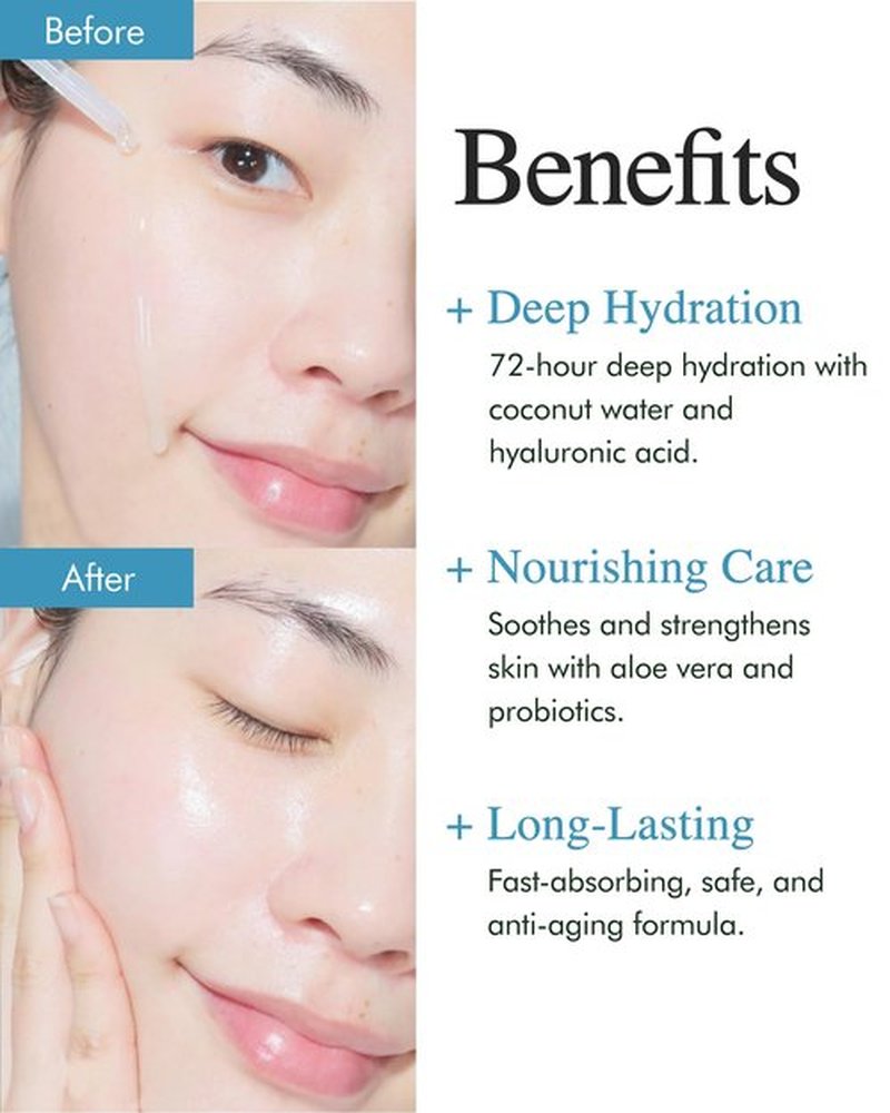 9 Wishes Hydra Ampoule II (1.01 fl oz) – Award-Winning Hydrating Serum for Face with Hyaluronic Acid, 55% Coconut Water, 72-Hour Long-Lasting Moisture, Korean Glass Skin Effect