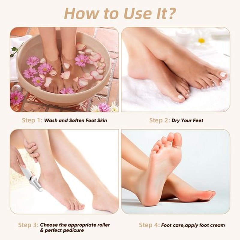 Electric Foot Callus Remover, Electronic Foot File, Portable Electric Callus Remover for Feet, Pedicure Tools for Dead Skin Calluses (White)