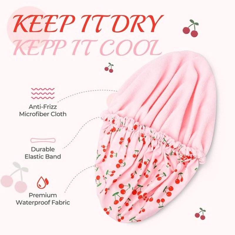 Skiennix Shower Cap - Terry Lined Waterproof Bath Cap for Long Thick Hair - Pink, Large Size
