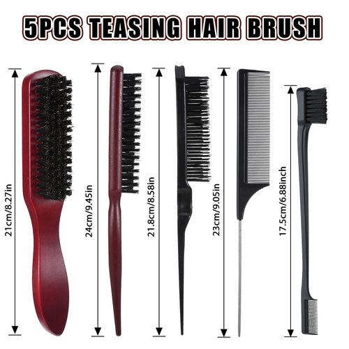 cobee 5 Pcs Slick Back Hair Brush Set, Bristle Hair Brush Edge Control Brush Teasing Comb, Wax Stick for Hair & Wig Flyaways, For Smooth Hair Parting Smooth Flyaways